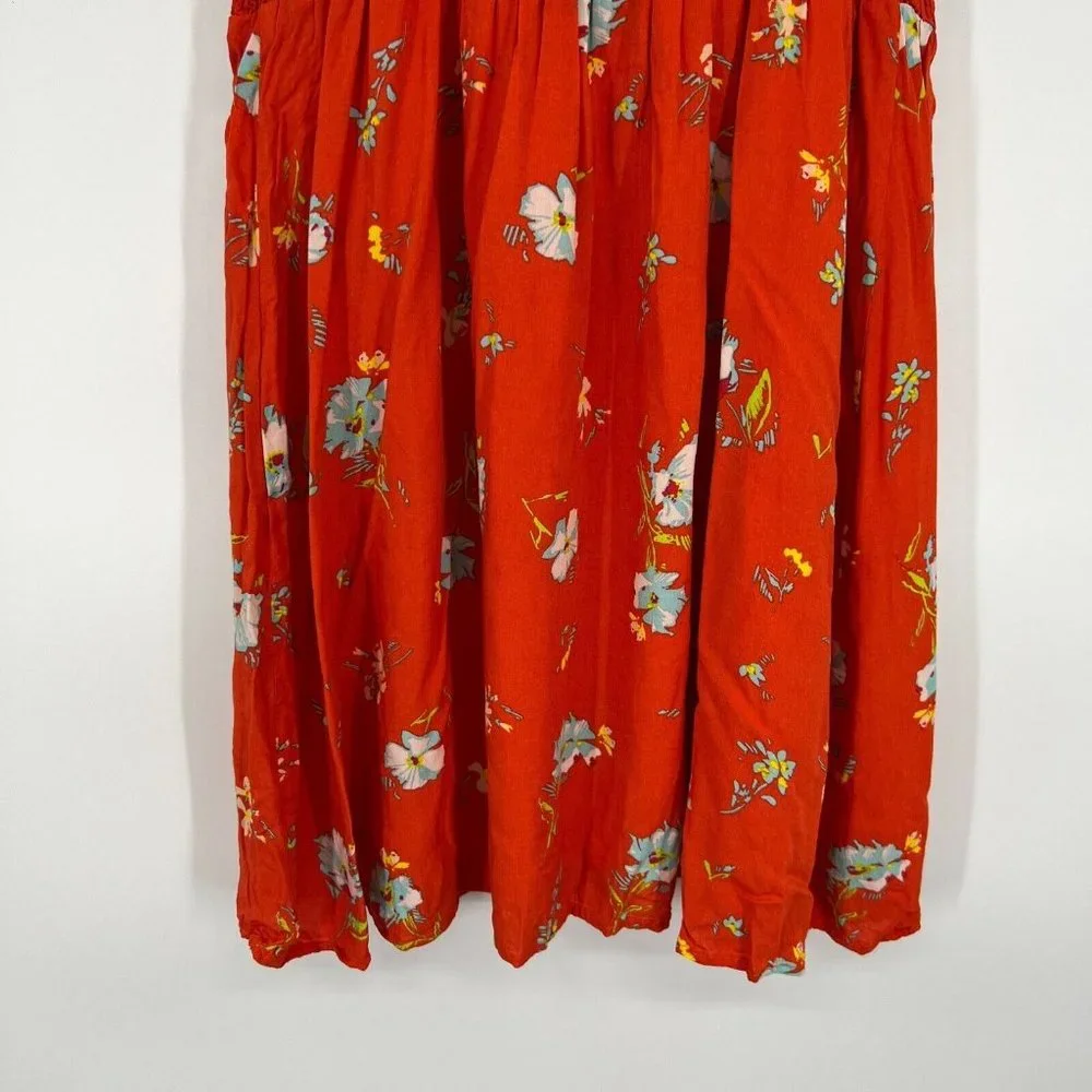 Free People Dress Greatest Day Smocked Button Down Orange Floral Mini